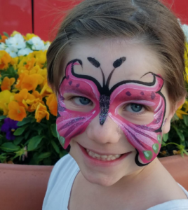 face painter near me for kids birthday party, face painter near me for 8 year old birthday party, butterfly face painting party for kids, hire a face painter, how much to hire a face painter