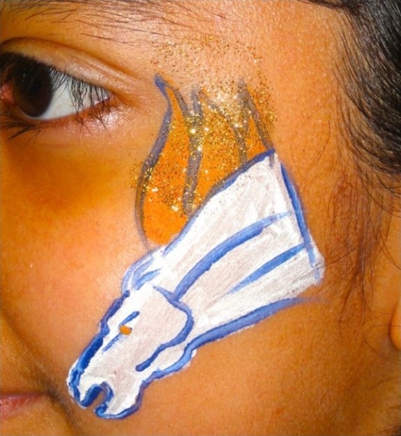 Bronco face painting design for summer events by About Face Painting, Denver