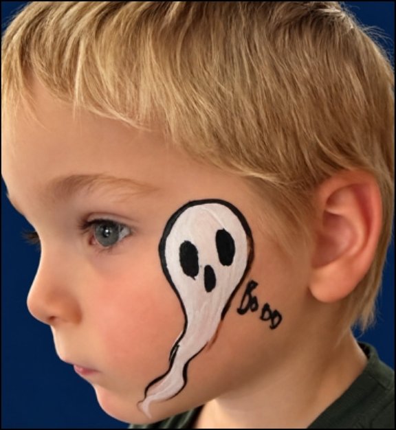 Ghost Halloween face painting design by About Face Painting, Denver