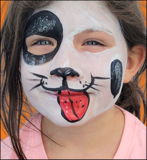 Puppy Halloween face painting design by About Face Painting, Denver