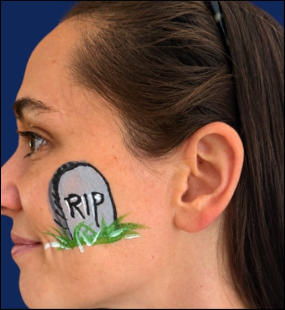 RIP Gravestone Halloween face painting design by About Face Painting, Denver