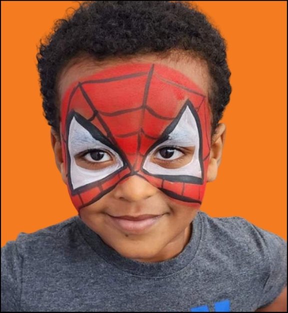 Spiderman Halloween face painting design by About Face Painting, Denver