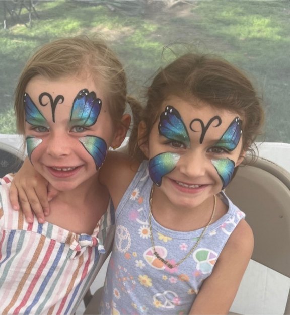 Blue Butterfly face painting design for Easter and spring events by About Face Painting, Denver